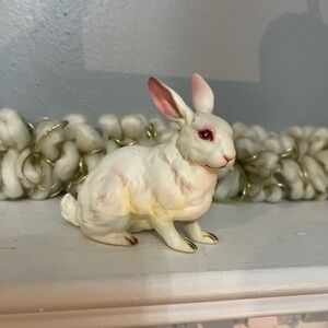 Lefton White and Pink Rabbit Figurine